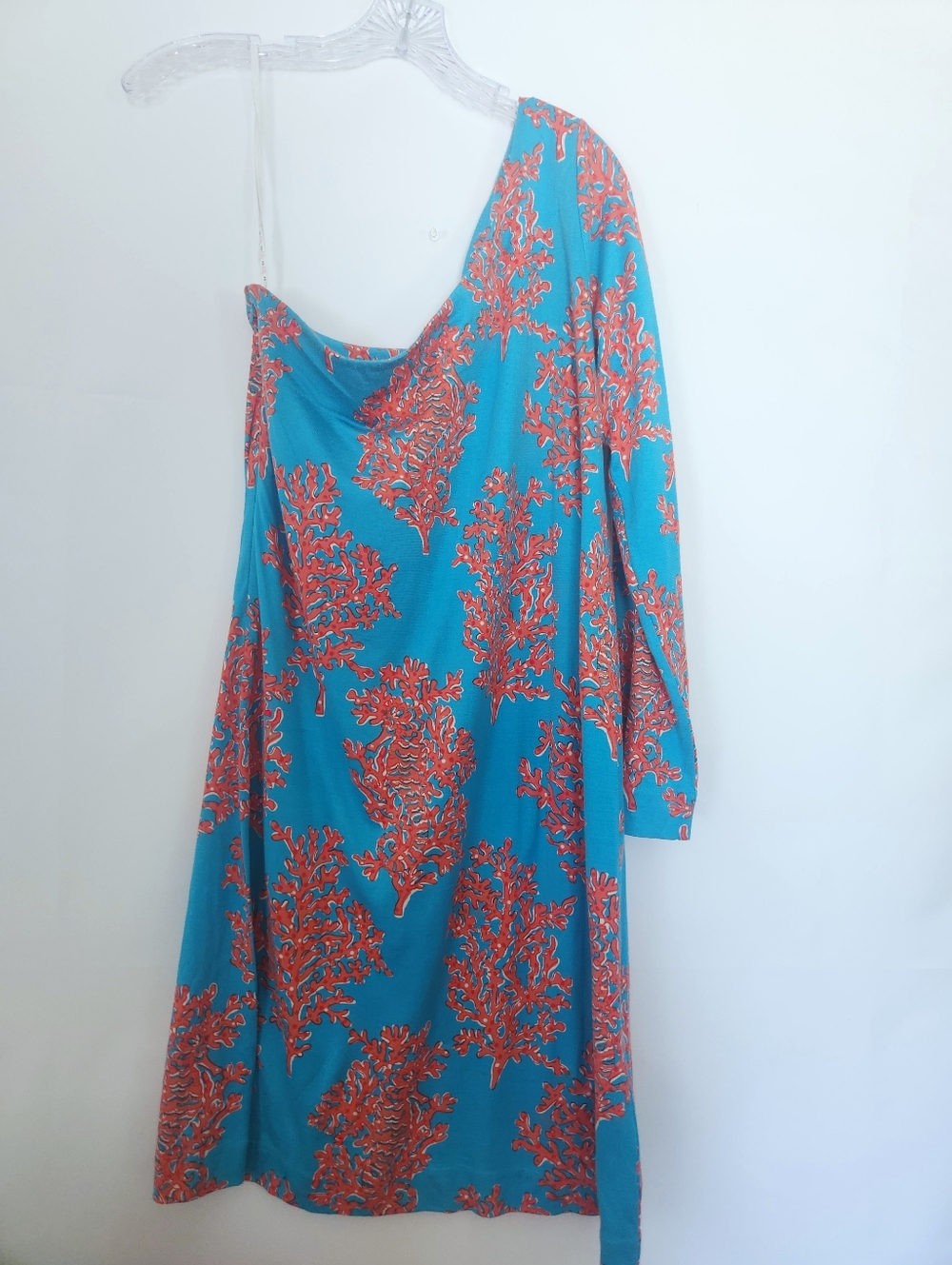 Lilly Pulitzer Whitaker Dress one shoulder dress Large Turquoise Coral Siesta